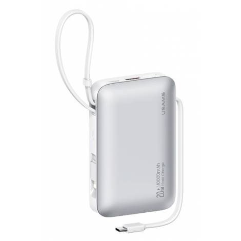 USAMS power bank CD228 με 2x καλώδια, 2x θύρες εξόδου, 10000mAh, 20W, ασημί