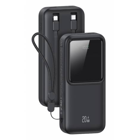 USAMS power bank US-CD212 με καλώδια, 4x έξοδοι, 20000mAh, 20W, μαύρο