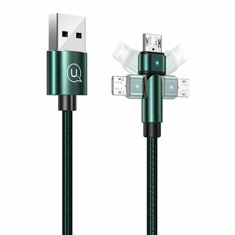 Usams SJ478 Angle (90°) / Braided USB 2.0 to micro USB Cable Πράσινο 1m (SJ478USB02)