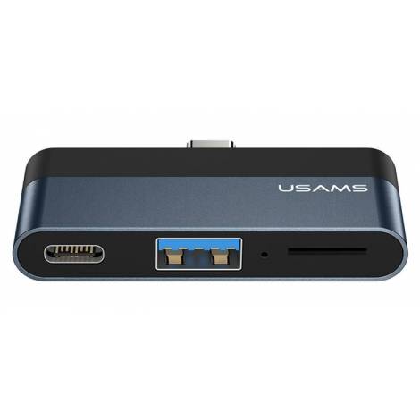 USAMS USB hub US-SJ491 με card reader, 3x θυρών, 5Gbps, 60W, USB-C, γκρι