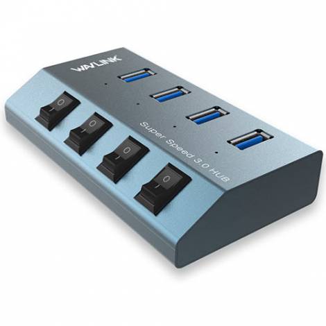 WAVLINK SUPERSPEED USB3.0 4 PORT ALUMINUM HUB WITH FAST CHARGING & POWER SUPPLY