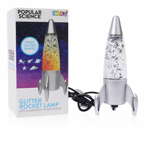 Wow! Stuff – Popular Science Glitter Rocket Lamp – Διακοσμητικό Φωτιστικό Lava Lamp σε σχήμα πυραύλου (13 x 6.3 εκατοστά) σε ασημί χρώμα